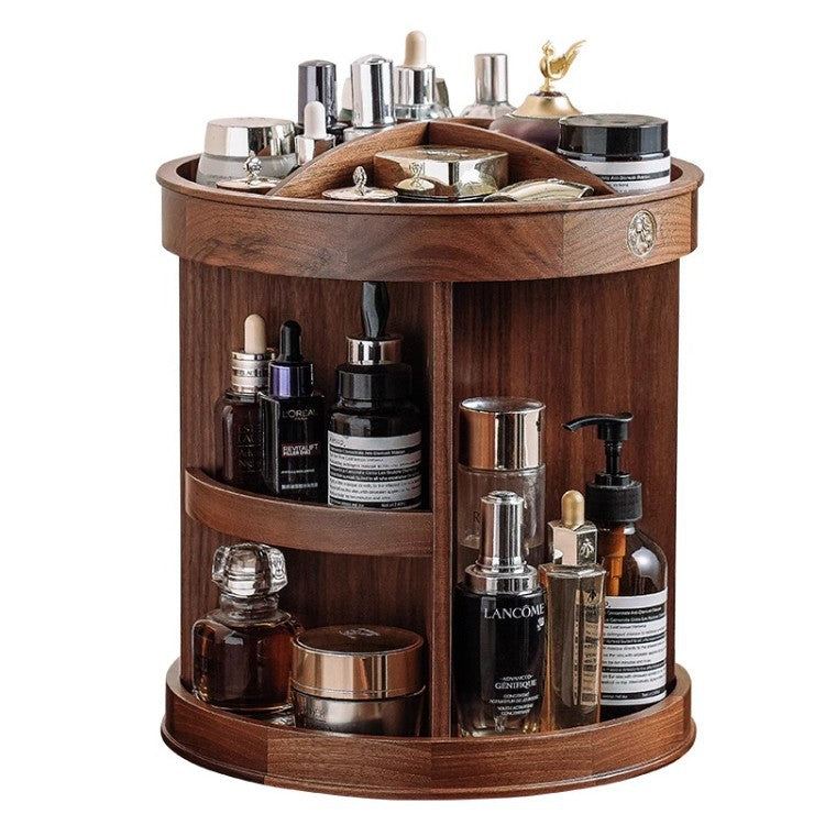 Large Rotating Walnut Wood Cosmetic Organizer