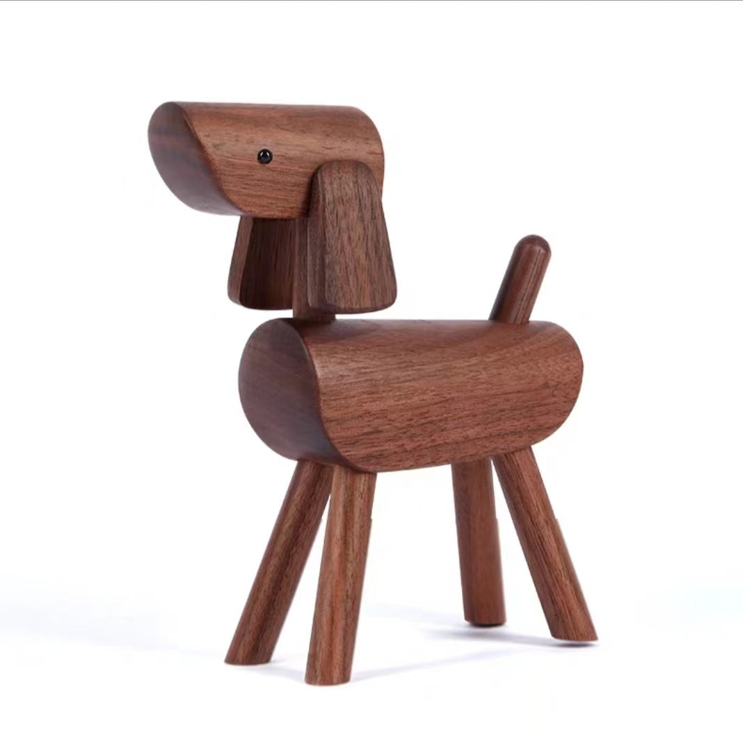 Solid Black Walnut Wooden Dog Sculpture