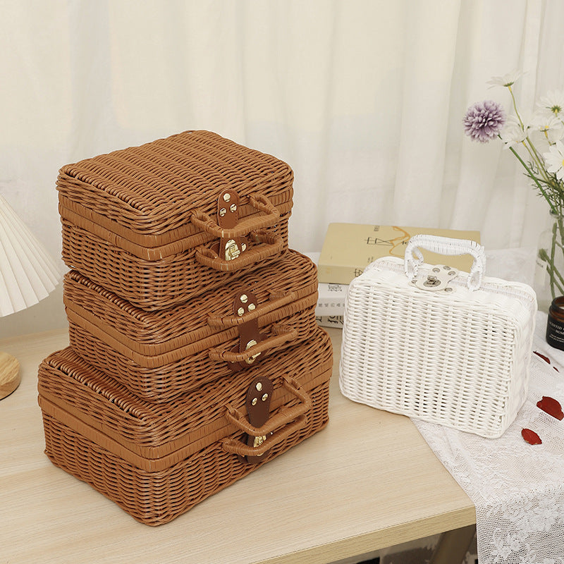 Vintage Handwoven Rattan Storage Case