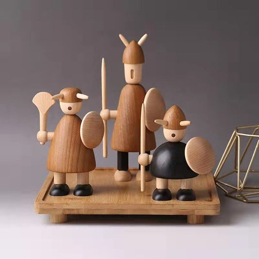 Nordic Handcrafted Wooden Viking Figurine