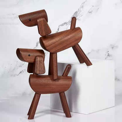 Solid Black Walnut Wooden Dog Sculpture