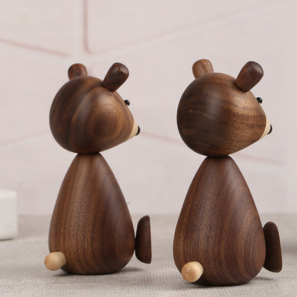 European-Inspired Black Walnut Wooden Bear Figurine
