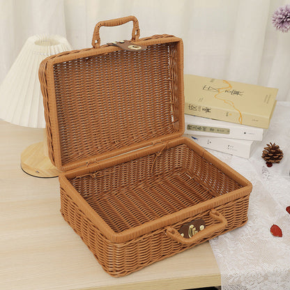 Vintage Handwoven Rattan Storage Case