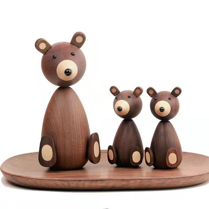 European-Inspired Black Walnut Wooden Bear Figurine