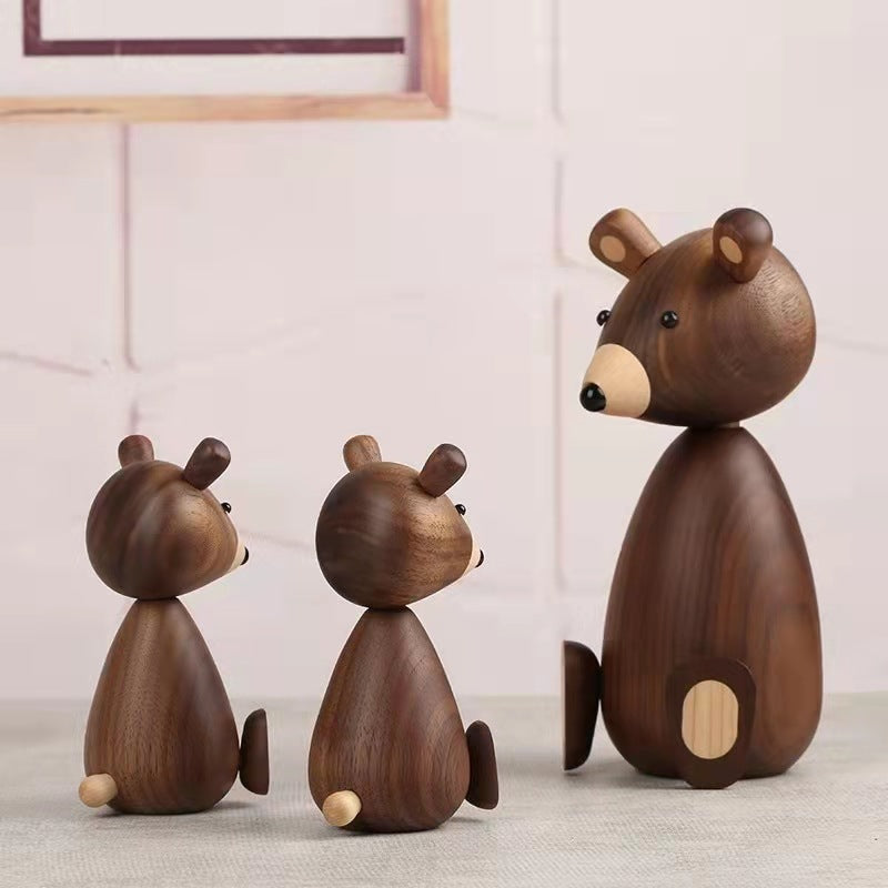 European-Inspired Black Walnut Wooden Bear Figurine