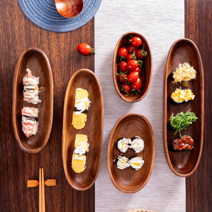 Handcrafted Natural Wood Boat-Shaped Serving Bowl